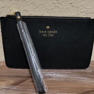 kate spade Black Saffiano Zip Wristlet with Gold Logo